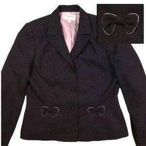 Liz Claiborne Coquette Blazer Pink Black Polka Dot Bows Vtg 90s Womens Suit L 12